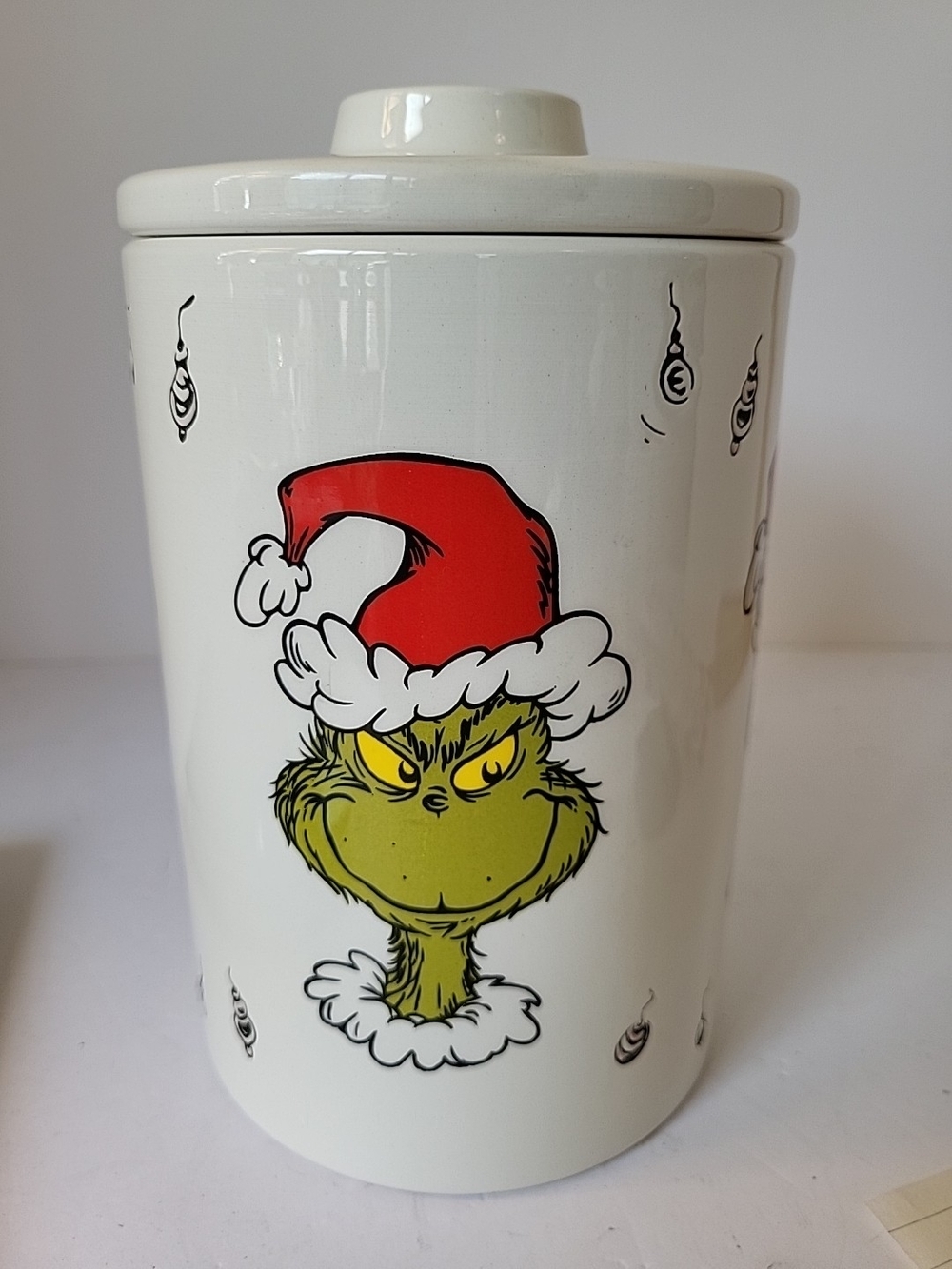 Grinch Ceramic Cookie Jar with Red Santa Hat